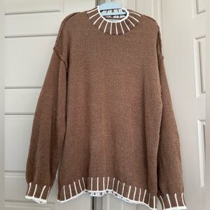 Brown with white stitching oversized sweater SIZE XS